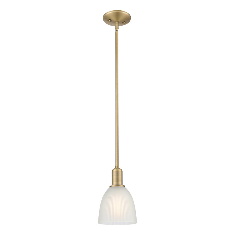 Arcadia - Laine - Mini-luminaire suspendu avec tige 6 po 1 lumière, Laiton brossé, Blanc