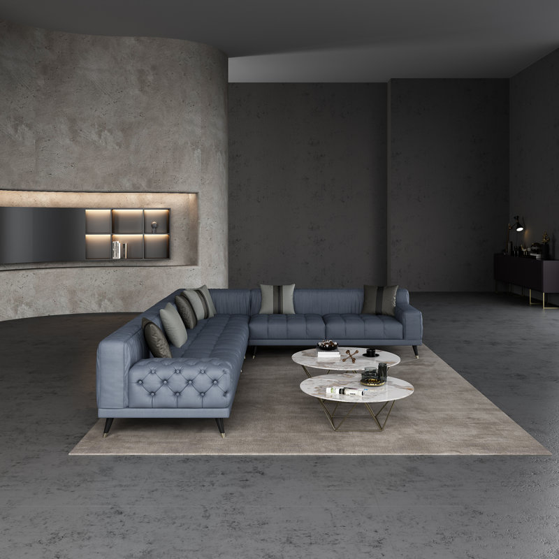Modular Sectional, Gray Genuine Leather