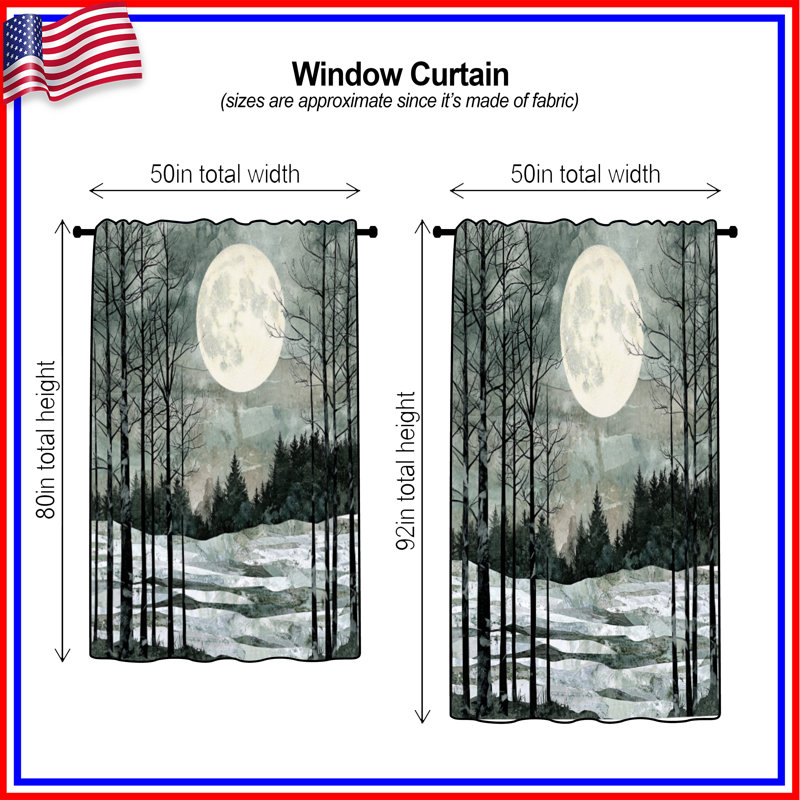 Full Moon Winter Landscape Window Curtains, Moon Sheer & Blockout Curtains - 1 Panel, 50" x 80" - 1 Panel, Blockout
