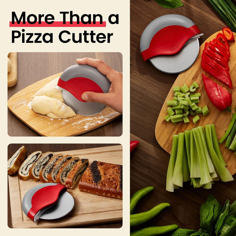 Meule à pizza avec couvre-lame de protection, trancheuse à pizza ergonomique, Rouge