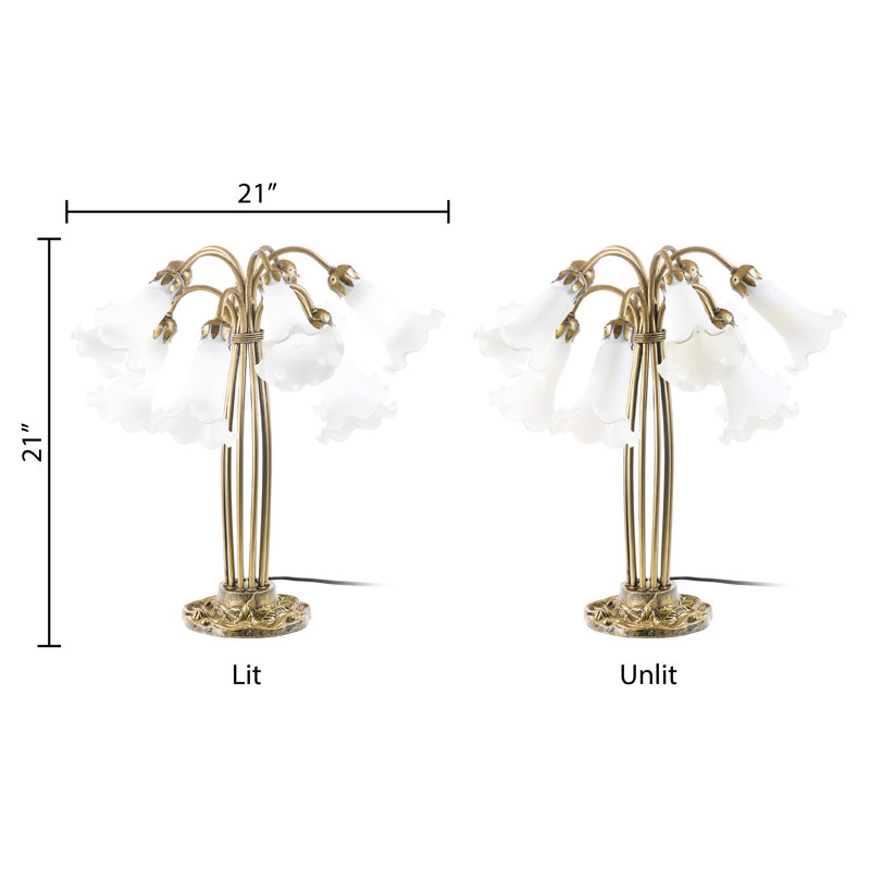 21" Stewartsville 10 Light Lily Table Lamp, Brass, White