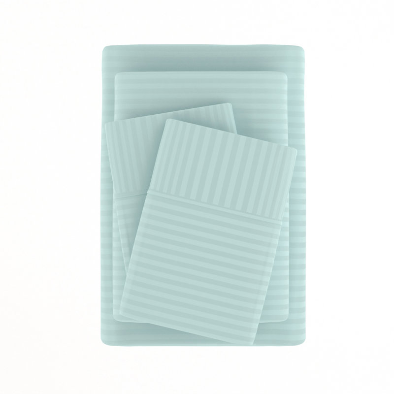 Ensemble de draps rayé et gaufré de quatre articles Becky Cameron, Aigue-marine, Simple