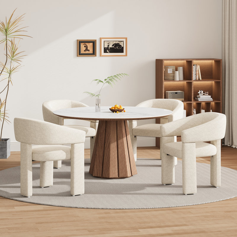 Chaise de salle à manger rembourrée avec accoudoirs tonneau, Beige