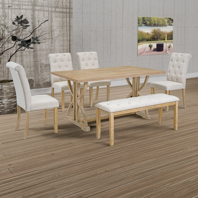 Ensemble de 6 tables de salle à manger Retro Retro, Blanc / beige, Beige