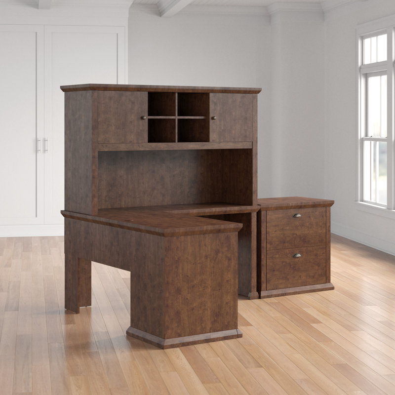 Ferrell Piece Computer Desk Office Set, Antique Cherry, 3-Piece (Desk, Hutch, Cabinet)