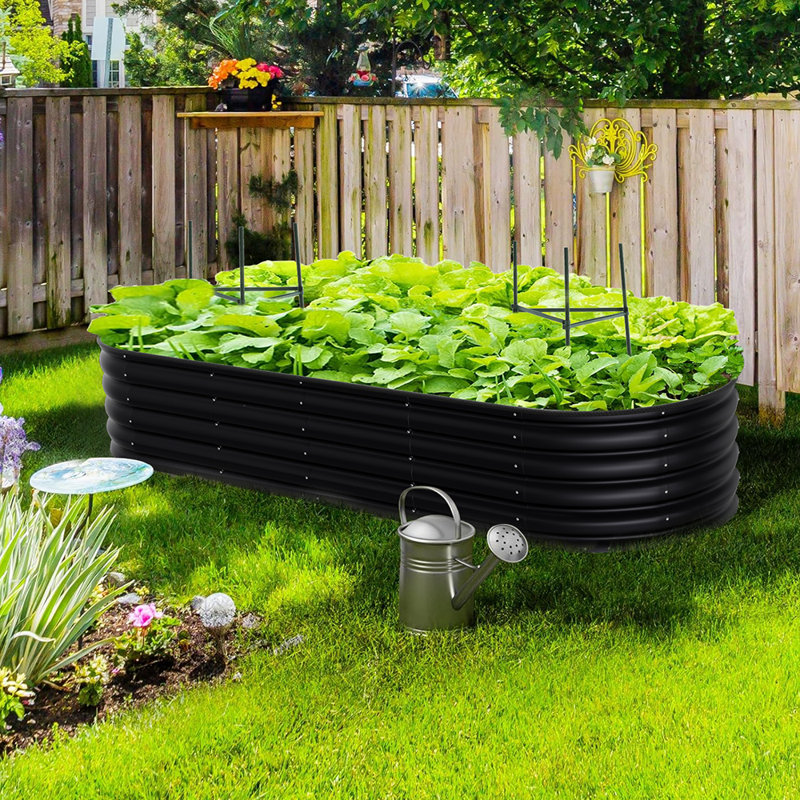 Metal Raised Garden Bed, 42cm H x 240cm W x 80cm D, Black
