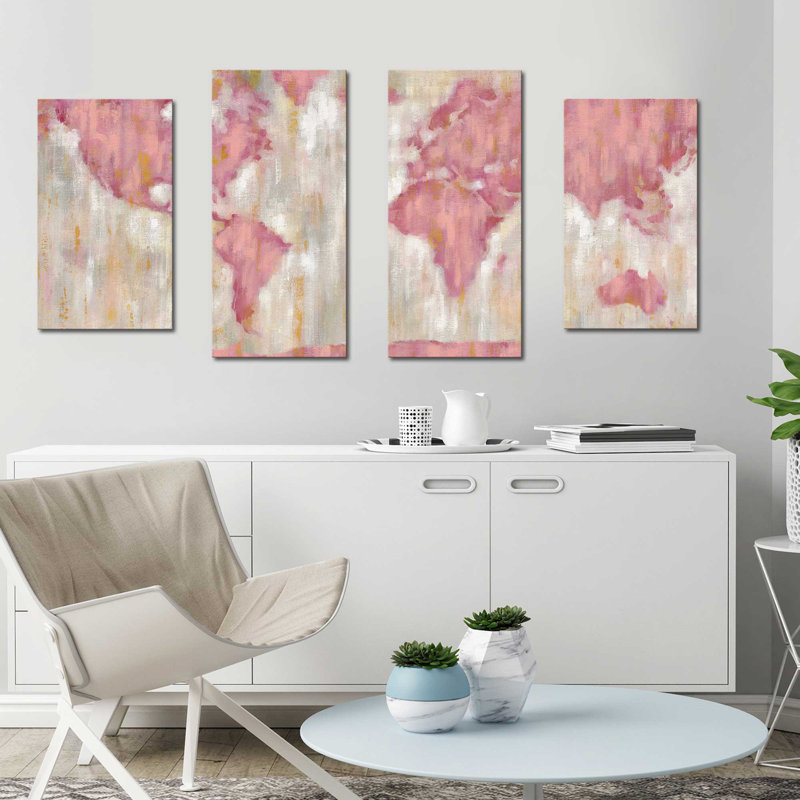 « blushing world map crop », reproduction de peinture à l’acrylique à multiples images sur toile