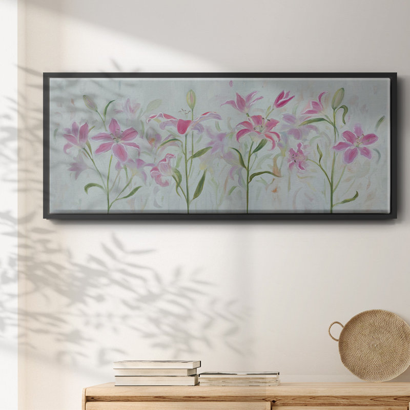 Dancing Pink Trio III- Framed Canvas, 8" H x 20" W