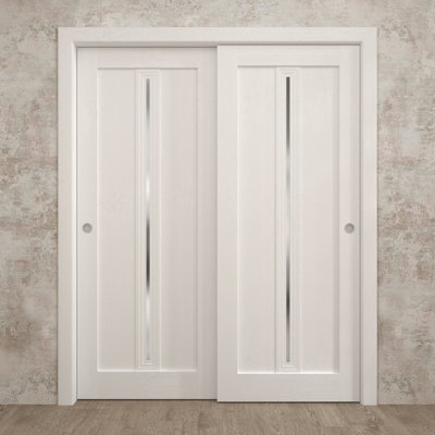 Sliding Closet Bypass Doors | Ego 5014 | Rails Hardware Set | Wood Solid Bedroom Wardrobe Doors