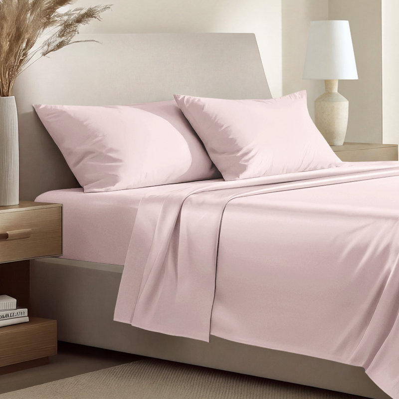 400 Thread Count Sateen Sheet Set, Full Sheet Set with 2 Pillowcases, Dusty Pink
