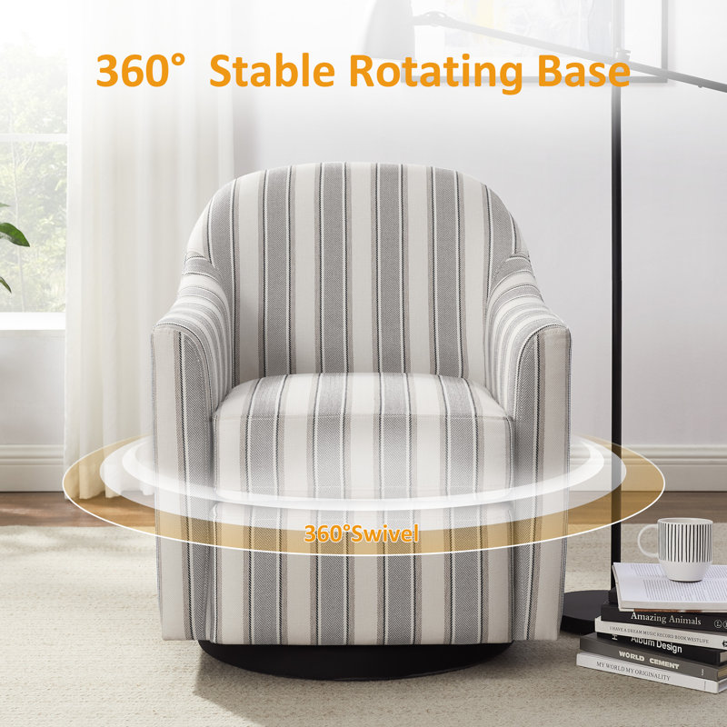 29.92In Modern Barrel Swivel Accent Chair, Gray Stripe Linen