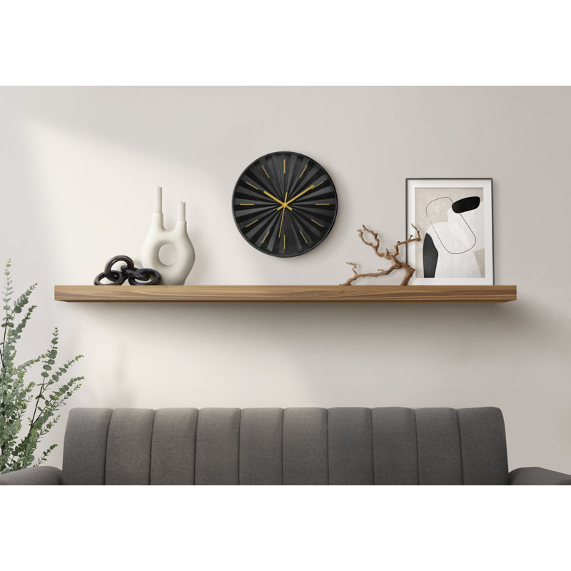 Horloges, horloge murale ronde 12 po, cadran noir, cadre noir, contemporain, moderne, Black