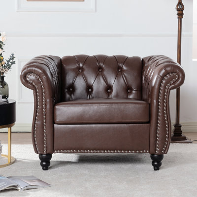 Fauteuil de salon 1 place, revêtement en similicuir souple, conforme à la norme US TB117, capacité de charge élevée de 100 kg, dimensions : 101,6 cm (L) x 83,1 cm (P) x 71 cm (H), boucles de serrage profondes décalées pour une stabilité optimale.