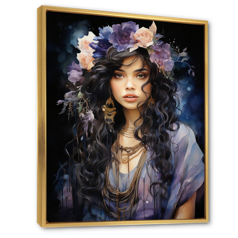 «Boho Latina Mystic Wanderer Woman I», reproduction sur toile, H 32 po x l 16 po x P 1 po, Cadre flottant doré