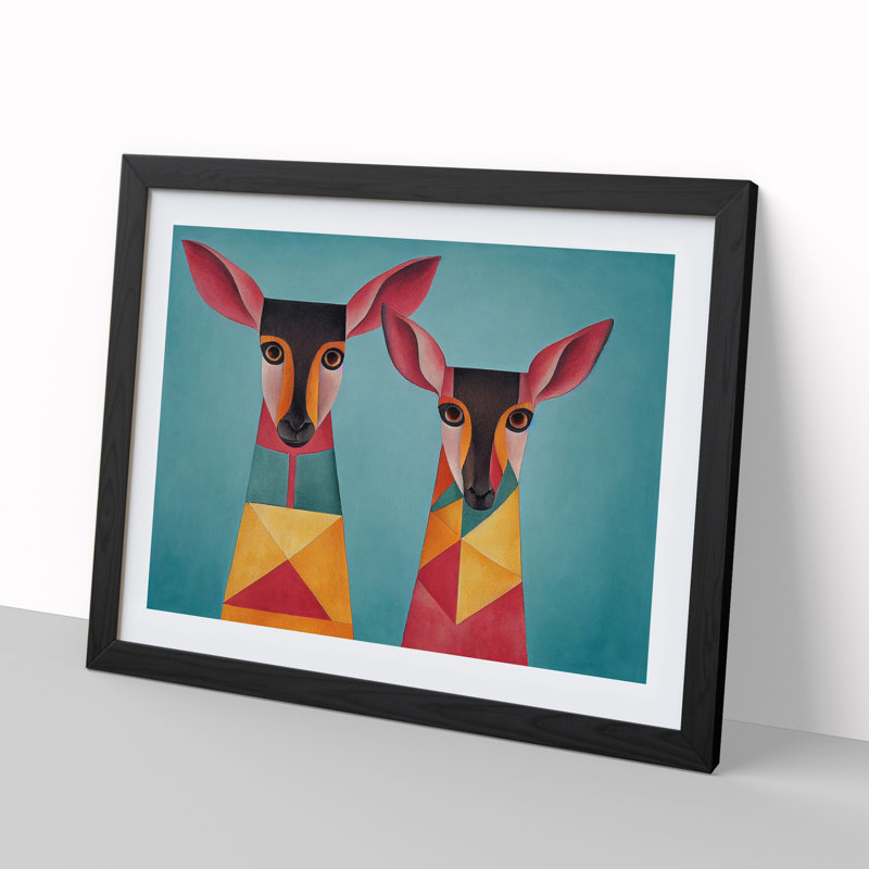 Two Deer Abstract - Framed Print, Black Framed, 46cm H x 64cm W x 2cm D