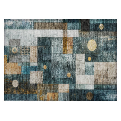 Machine Washable Indoor/Outdoor Segin ACN1123 Teal Rug