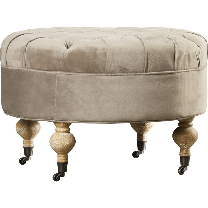 Flavien 69cm Wide Tufted Round Solid Colour Pouffe Ottoman, Mushroom