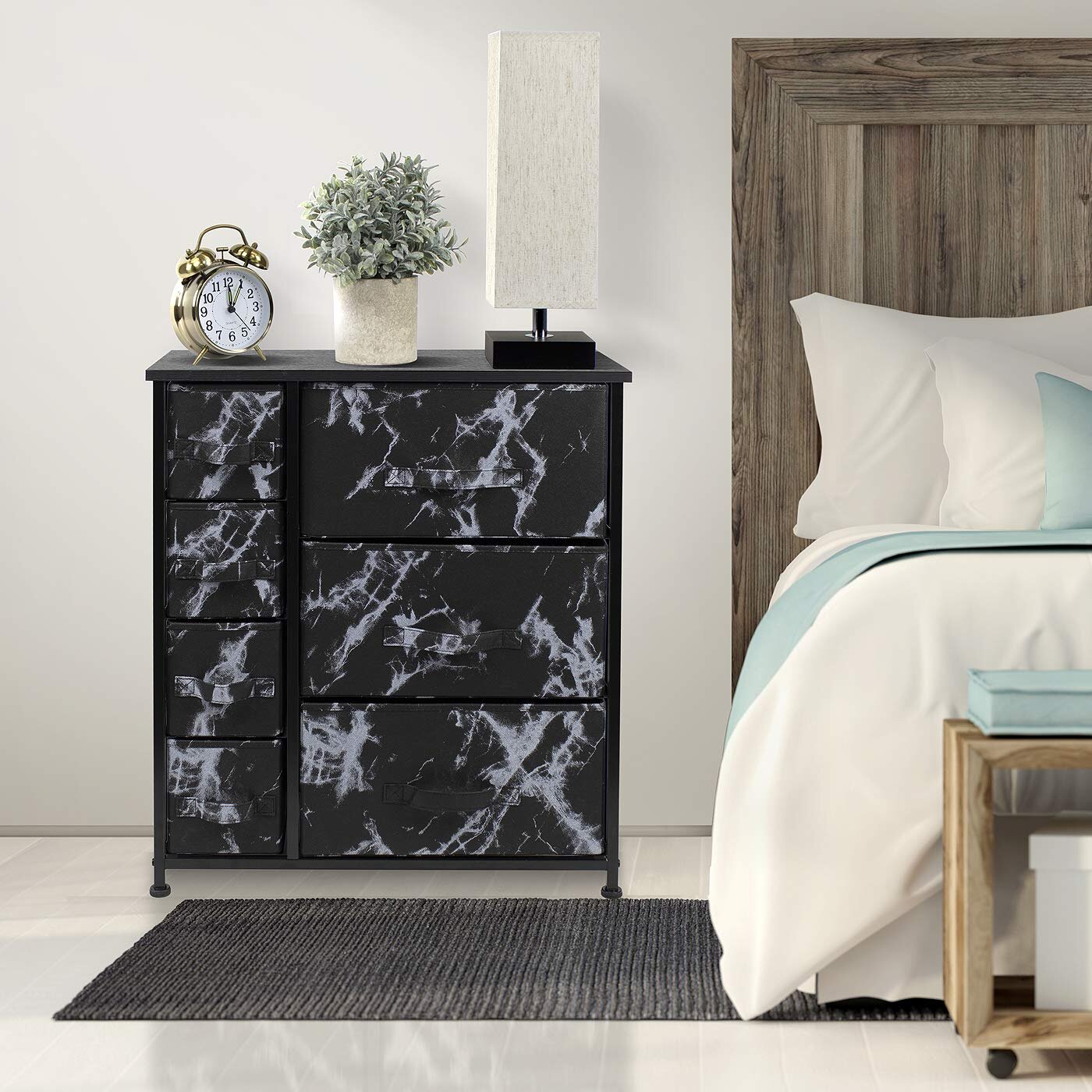 Sorbus Nightstand With Drawers Bedside Furniture  Accent End Table  Chest For Home, Bedroom Accessories, Office (Marble Black – Black Frame)   Reviews Wayfair