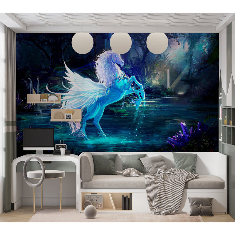 Papier peint de qualité supérieure - Forêt de licorne mystique, L 96 po x l 120 po