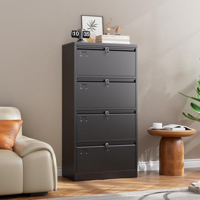 4 Drawer Lateral File Cabinet, Lockable Metal Filing Cabinet With Name Card, Suitable For Home Office School Hanging Files Letter/legal/f4/a4 Size,req by Latitude Run