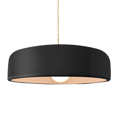 Radiance - luminaire suspendu 1 lumière Spire - noir brillant avec intérieur blanc mat - noir mat - l 16 po x H 4,5 po - DEL dédiée - cordon torsadé beige