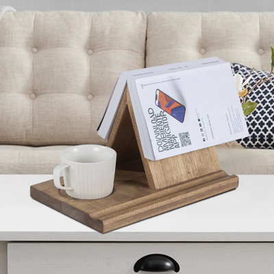 Support à livres en bois avec plateau à tasses à café pour les amateurs de livres, prêt à l'emploi