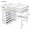 Lit mezzanine en bois massif avec garde-robe, bureau et tiroirs de rangement pleine grandeur Ellington