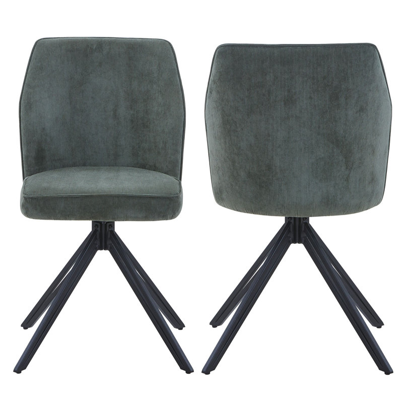 Aspen Rectangular Dining Table with 4 Swivel Upholstered Fabric Chairs - Modern Dining Set, Green, Grey Oak