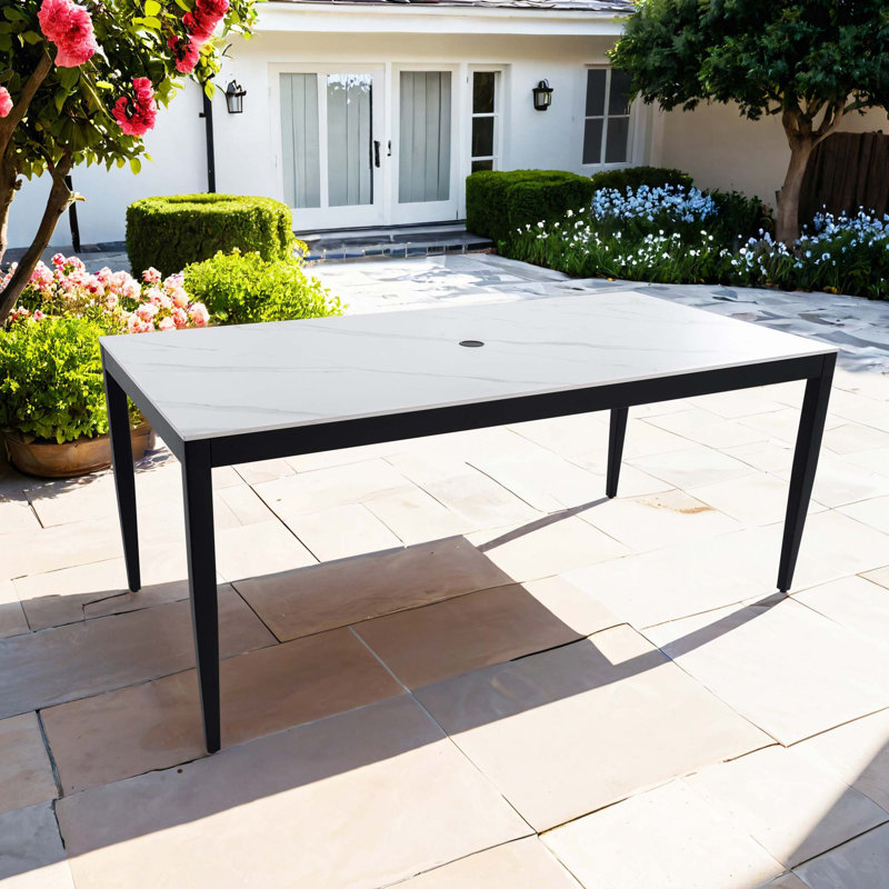 Outdoor Patio 35.5"X71" Aluminum Dining Table, White