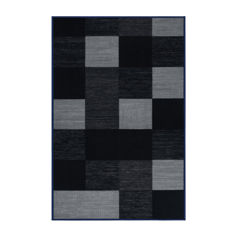 Machine Washable Checkered Blue Area Rug, Rectangle 2' x 3'