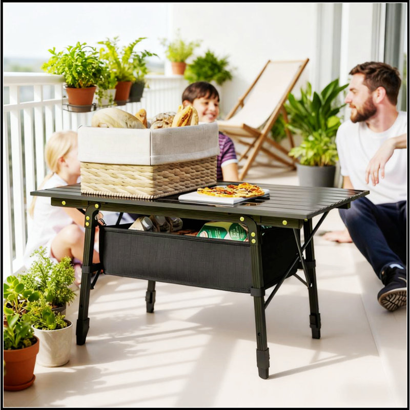Table de camping portative pour barbecue pique-nique en plein air, aluminium léger avec hauteur réglable et sac de rangement
