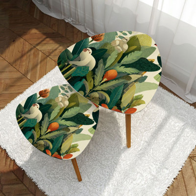 Triangle Nesting Coffee Table Set of 2 Tropical vintage animals toucan palm trees banana tree floral End Table Modern Minimalist Side Table Set for Living Room Bedroom