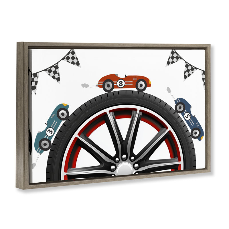 Cadre de course autour d'une roue, design par Christine Simpson Art, Cadre flottant orme Montalcino, H 17 po x l 25 po