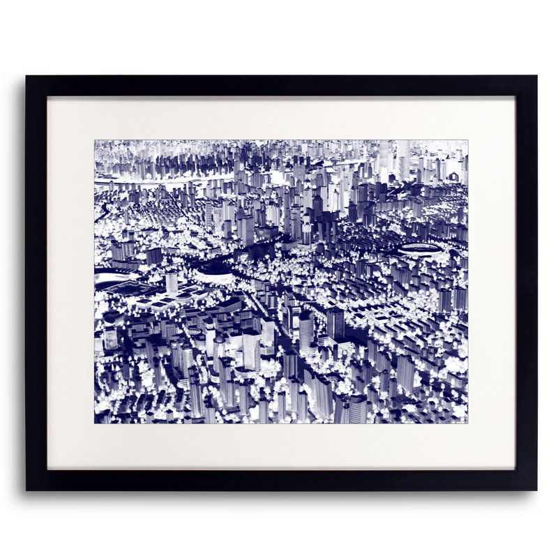 Ville construite par Drew Gaffney - impression, H 25,25 po x l 31,25 po, Papier avec cadre noir
