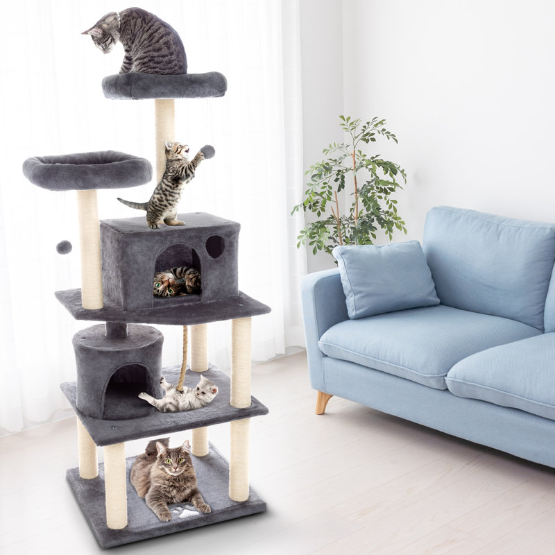 Gray 5-Tier Cat Tower with Sisal Scratch Posts