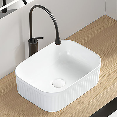 Bathroom Vessel Sink, Rectangle Basin Above Counter White Stone Resin Small Vanity Sink Washing Art Sinks Without Pop-up Drain