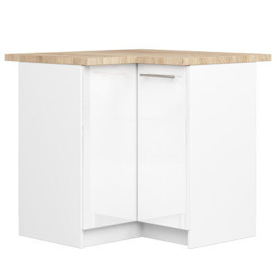 OLIWIA corner kitchen base cabinet in white, glossy white