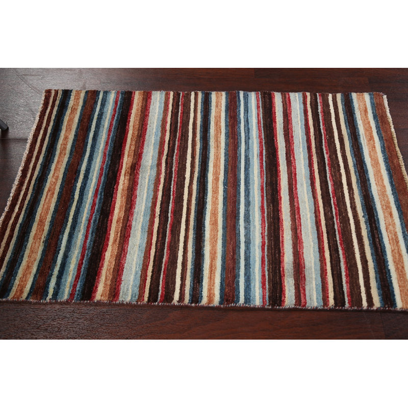 Tapis multicolore noué à la main de conception unique 2 pi 8 po x 4 pi 0 po