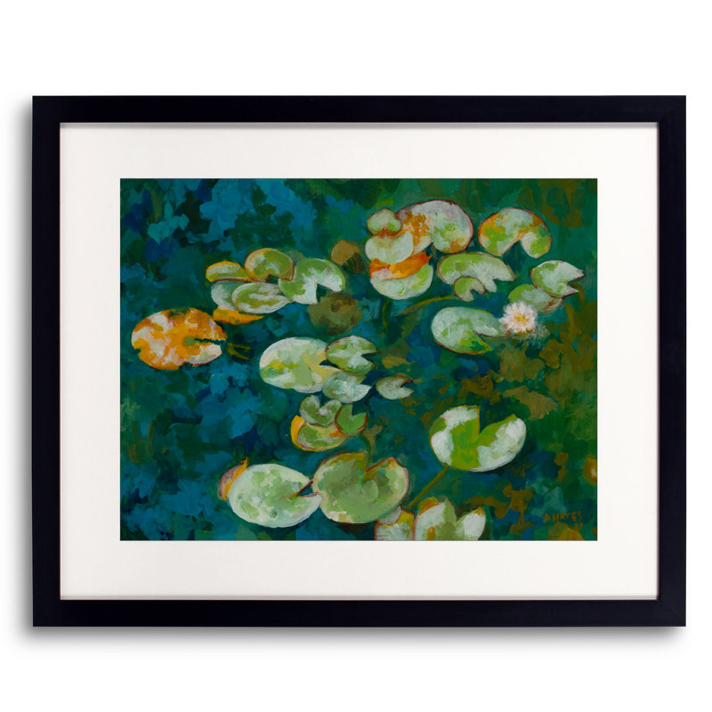 «Lotus Pond Serenity Series I» par Ruth Hayes, 16" H x 20" W, Papier avec cadre noir