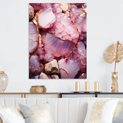 Pink Amethyst Geode Essence I - Stone Geode Metal Wall Art