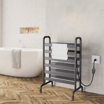 Chauffe-serviettes autoportant à 12 niveaux à 12 barres avec contrôle tactile, 3 niveaux de chaleur, aluminium imperméable IPX4, antirouille