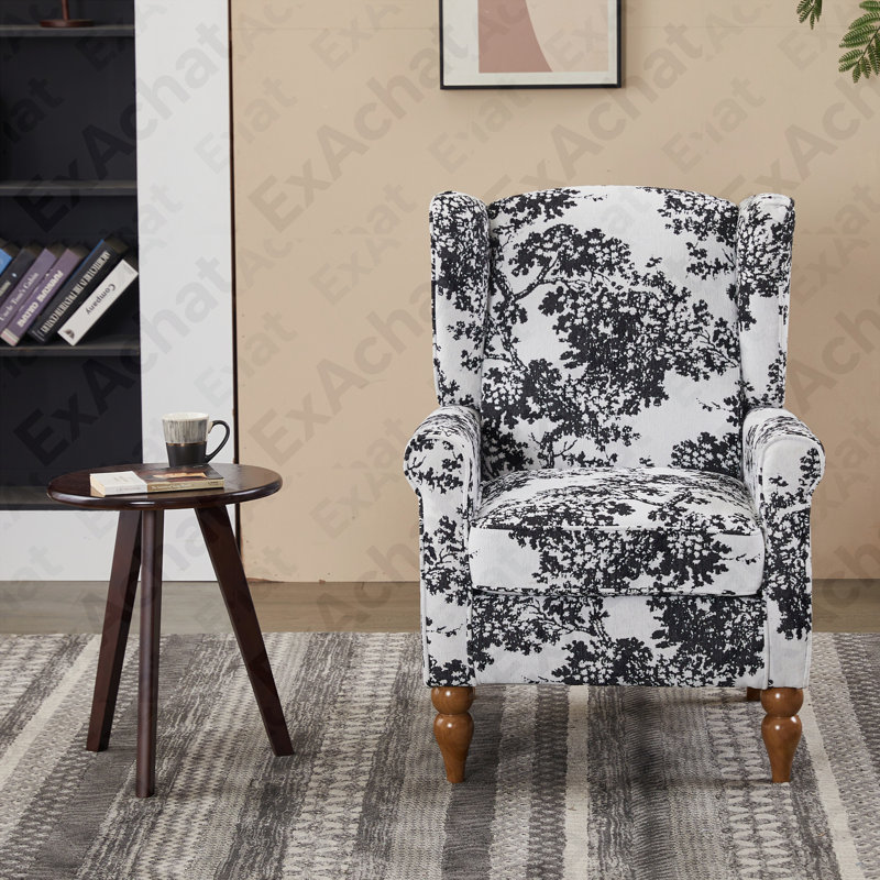 Ensemble de table basse et de fauteuils de style rétro de luxe, une chaise de lecture à haut dossier (blanc antique + gris) et une table basse en bois massif (ton noyer), convenant aux salons et aux chambres à coucher