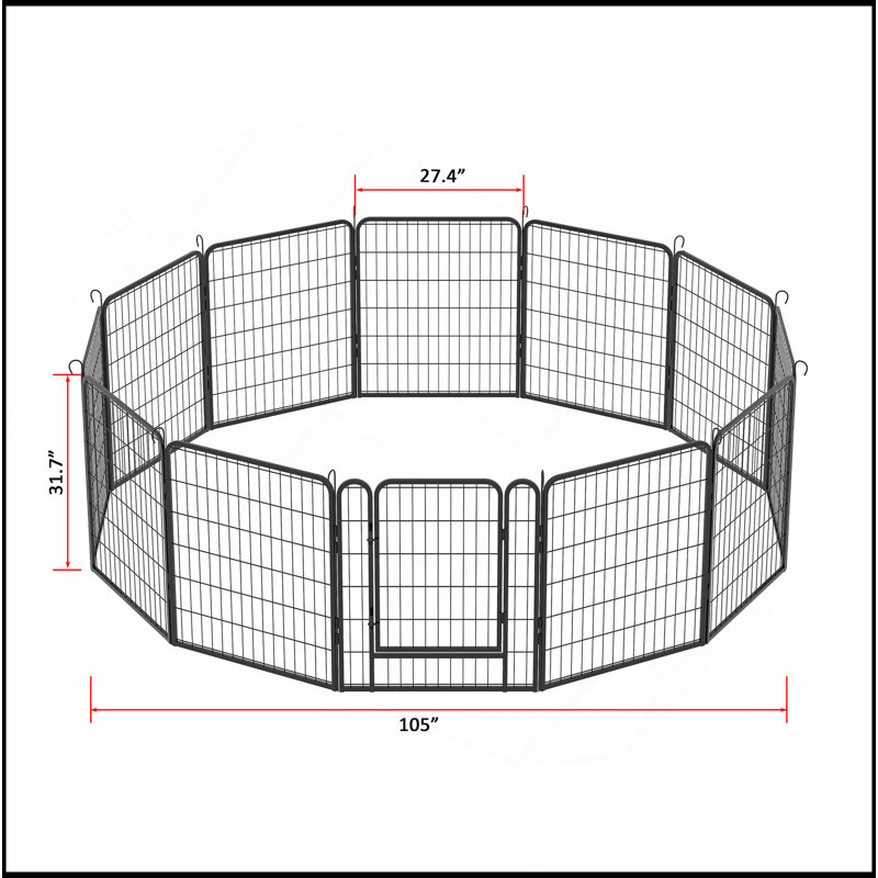 Parc pour enfants 12 panneaux en métal robuste avec porte, clôture pour chien H 31,7 po