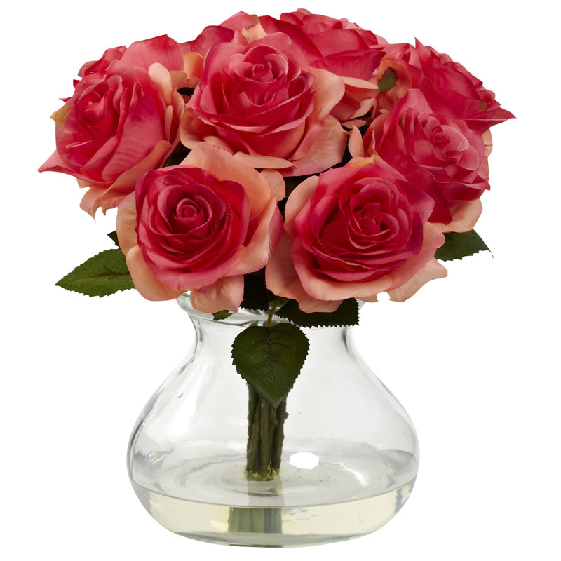 Centre de table Roses dans un vase, Rose foncé