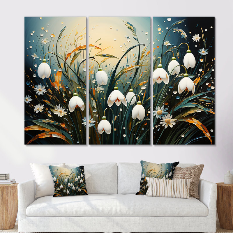 Ensemble de salon de montagne Mountain Snowdrops Charm In Winter - Snowdrops Wall Art, Toile tendue