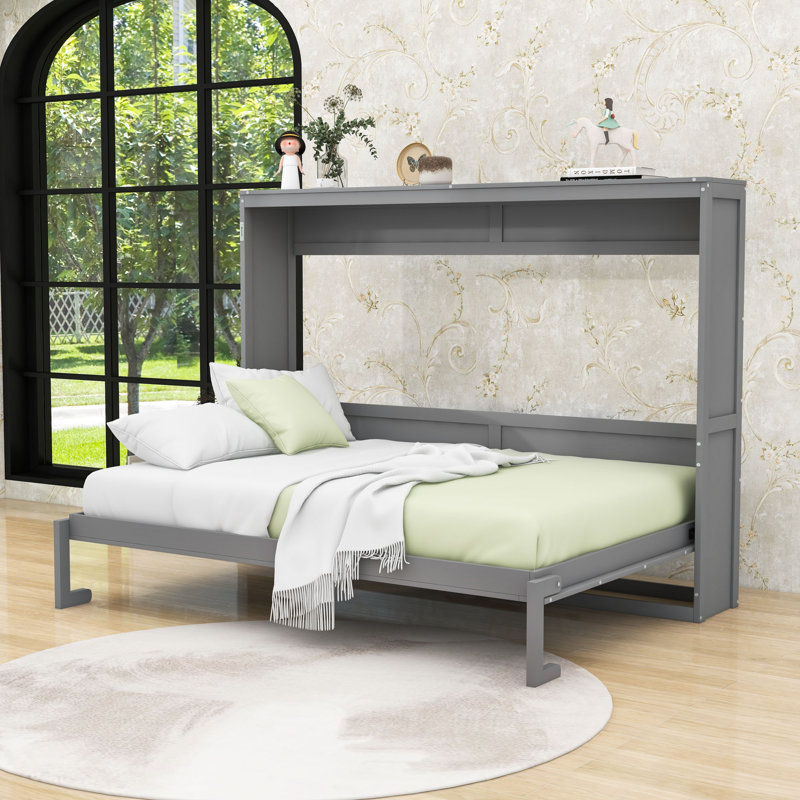 Armoire murale Murphy avec lattes et pieds, Gris, Double