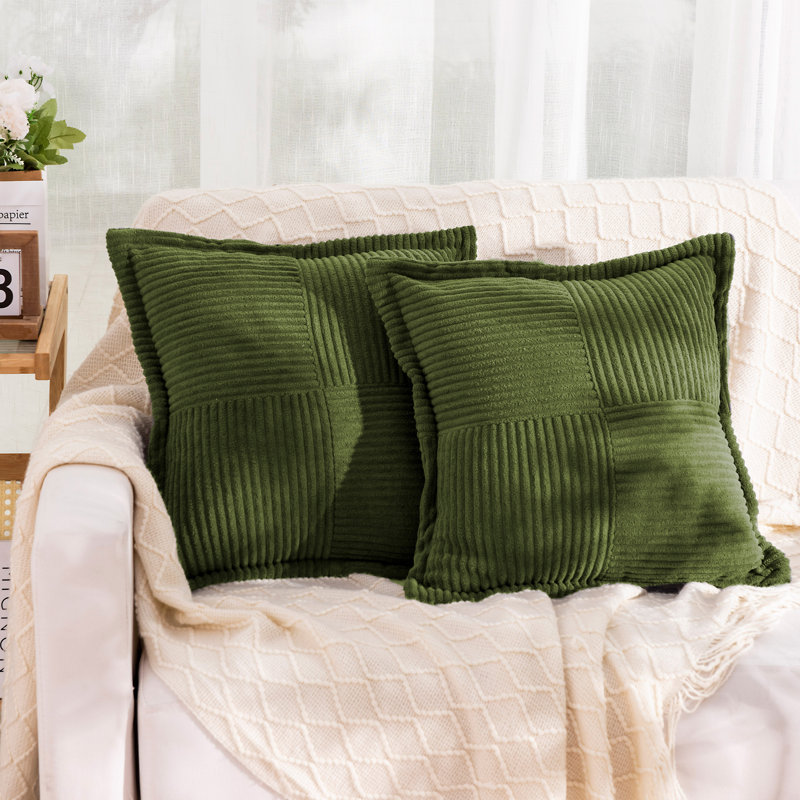 2-Pack Corduroy Throw Pillows 40X40 Cm With Insert And Cover, Soft Decorative Cushions For Couch Bed Living Room, Dark Beige, Hidden Zipper