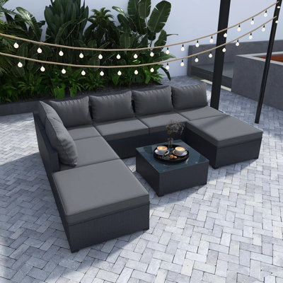 Canapé modulaire d'extérieur en forme de L de 112 po de largeur avec coussins