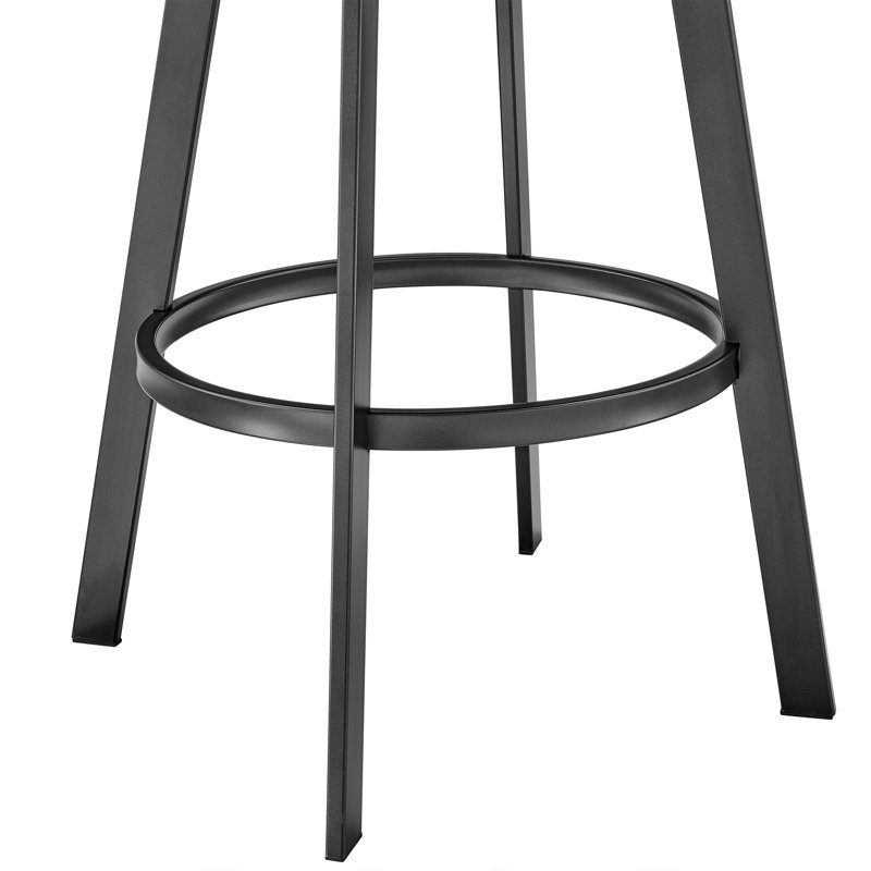 Robinett Swivel Counter or Bar Height Bar Stool with Arms and Footrest in Faux Leather and Metal, Black, Black