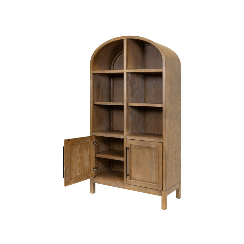 Modern Wood Arched Display Cabinet/Bookcase, Office Shelving, Storage Cabinet, Fully Assembled, Brown, Brown